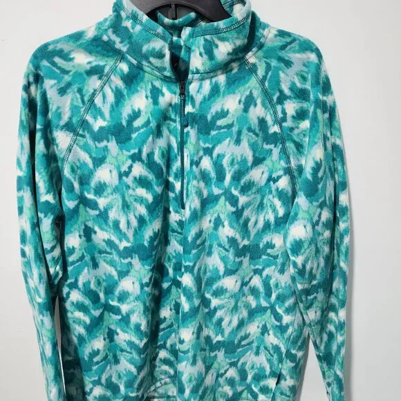 Eddie Bauer Women's Long Sleeve Polar Fleece 1/4 Zip in Greens and White- XL - Picture 1 of 4